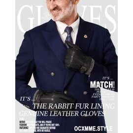 OCXMME Handsome Very Warm Mens Fur Lined Leather Gloves Rabbit Fur Genuine Lambskin Touchscreen Texting Driving Gloves Black Medium