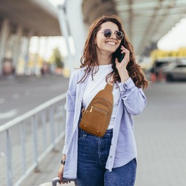 OEAGO Crossbody Bag for Women Sling Bag Mother's Day Gifts from Daughter Son Husband Travel Purse Leather Gifts for Mom Birthday Gifts for Women Cadeau Femme (Brown)