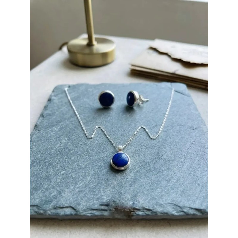ABARCA - Dije Y Cadena Con Aretes Circulo Azul Plata
