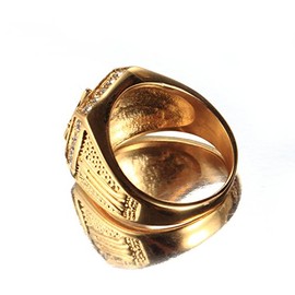 PMTIER Men's Cubic Zirconia Masonic Freemason Gold Plated Stainless Steel Rings Size 10