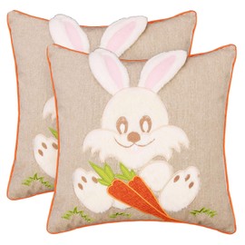 Simhomsen Happy Easter Plush Bunny Throw Pillow Case Cushion Cover,18 x 18 Inch Set of 2, Insert Not Included