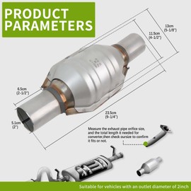 KEEPDSGN 2 Inch Universal Catalytic Converter 2" Inlet/Outlet High Flow Front Single Filter Cat Converter Stainless Steel Sheel Direct Fit with O2 Port and Heat Shield(EPA Compliant)