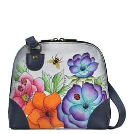 Anna by Anuschka Women Handbag, Hand Painted Leather Small Multi Compartment Zip-Around Organize-Paradise Found Grey, One Size