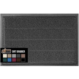 Gorilla Grip Dirt Grabber Mesh Door Mat, Low-Profile, Stain and Fade Resistant Heavy Duty Quick Dry Striped Doormat, Mats for Indoor Outdoor Entry, Shoe Scraper, Garage Entrance Mat, 47x35 Dark Gray