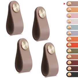 LEREATI Pack of 4 Leather Handles for Furniture, Cabinet Handles, Meat Furniture Handles, Drawer Handles, Modern Furniture Knobs, Cabinets, Faux Leather Handle for Kitchen Cabinets, Cupboards, Door, Home Decor (Single Hole)
