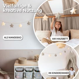 LILIMAUS Star Bunting Fabric [in 12 Colours] Bunting Children's Room - 100% Cotton Handmade Garland Fabric - Bunting Muslin - House Bed Decoration Girls & Boys - Garland Decoration Baby Room