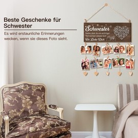 Vetbuosa Schwester Geschenk - Hängender Bilderrahmen mit 5 Linien und 10 Holzklammern, Geschenke für Schwester, Geschenk Schwester Geburtstag, Beste Schwester Geschenke, Geschenk für Schwester