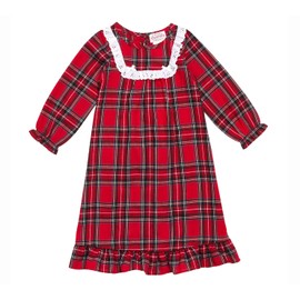 Lanz of Salzburg Sleepwear for Girls Pajamas Classic Long Sleeve Soft Flannel Holiday Plaid Nightgown (Toddler and Kids) - Red Tartan Plaid, 6/6X