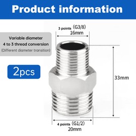 2PCS Shower Hose Connector Stainless Steel Shower Hose Adapter Threaded Pipe Connection Male Threaded Connector Accessories Shower Connector Water Pipe Plumbing Fittings for Home Kitchen and Bathroom