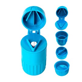 Portabs Cortador de Pastillas 3 en 1 | Triturador con Organizador de Medicamentos | Pulverizador Porta Pastillas Tabletas Pildoras Vitaminas Suplementos (Azul)