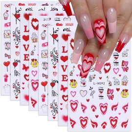 Valentine’s Day Nail Stickers for Nail Art Valentines Love Heart Nail Art Stickers 8PCS Heart Rose Lips Cartoon Valentines Nail Adhesive Decals Nail Art Supplies for Holiday Manicure Nail Decoration