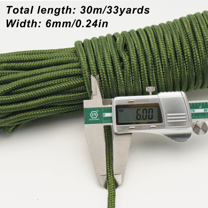 KINGLAKE 6mm Green Thick Nylon Rope, 30M Braid Nylon Cord