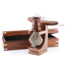 Haryali London Razor Set, Sustainable 4-Piece Wooden Shaving Set, Badger Hair Shaving Brush, Razor with Wooden Handle, Shaving Stand or Shaving Brush Holder, Beautiful Wooden Box