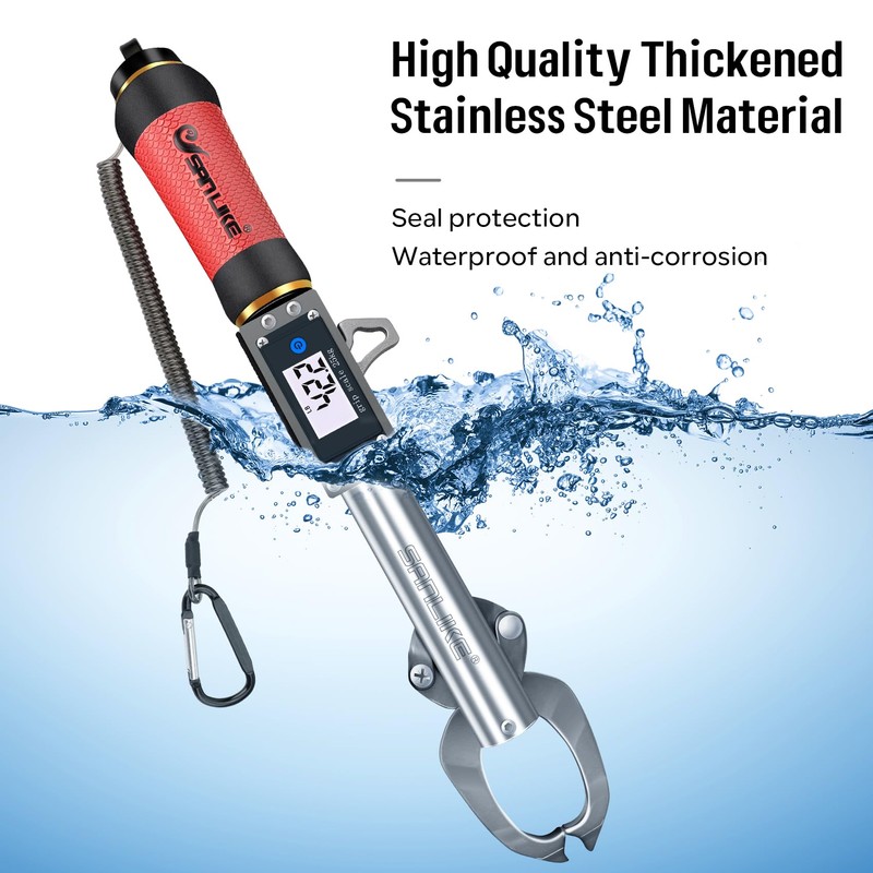 SANLIKE 55LB Digital Fish Gripper Stainless Steel Waterproof Fishing Scale