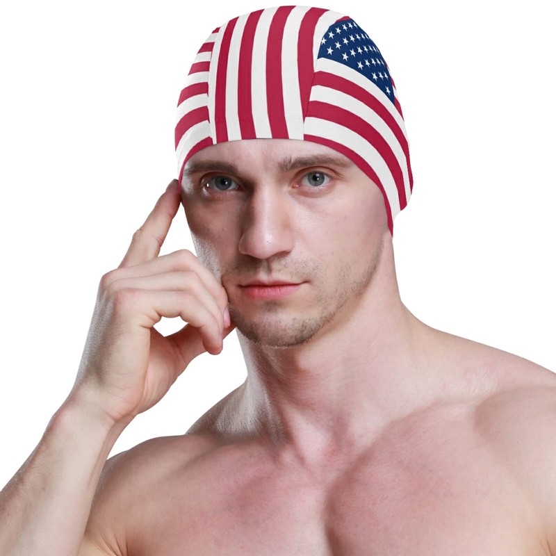 Dallonan Swimming Cap American Flag Unisex Adult Swim Cap Polyester