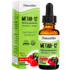 NaturalSlim Liquid B12 Vitamins with Vitamin D - Metab-12 Methylcobalamin 2500 mcg B12 Sublingual Drops for Metabolism, Energy, & Immune Support - Berry Flavor 1 fl oz