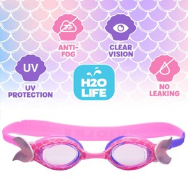 H2O Life Kids Swim Goggles for Girls and Boys Fun Toddler Swimming Eyewear Protection for Children (Pink Mermaid Fin, OS)