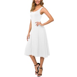Urban CoCo Women's U-Neck Sleeveless Flared Midi Dress Summer Swing T-Shirt Dresses (White, L)