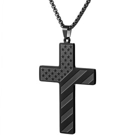 Black Cross Necklace for Mens Stainless Steel 18K Real Gold Plated American Flag Pendant Chain Bible Verse Graduation 4th of July Gifts Necklaces for Men 22 INCH