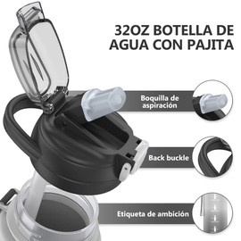 Botella de Agua Deportiva de 1000 ml, Botella Motivacional de color degradado, Botella de Agua Reutilizable, Con asa y cuerda para deportes al aire libre, fitness, camping y más (Negro)