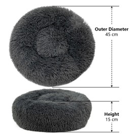 Dog Beds for Small Dogs Round Cat Beds for Indoor Cats Pet Bed for Puppy and Kitten with Slip-Resistant Bottom Plush Donut Cat Bed, Dark Grey 17.5" L x 17.5" W x 6" Th