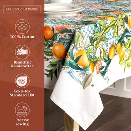 Maison d' Hermine 100% Cotton 54 Inch x 54 Inch Easter Tablecloth Square Table Cloth Washable Great for Buffet Table, Parties, Holiday Dinner, Wedding & Camping - Spring/Summer - Agrume