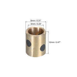 sourcing map Sleeve Bearings 6mm/0.24" Bore,8mm/0.31" OD,12mm/0.47" Height,Wrapped Oilless Bushings Brass Graphite,JDB Oilless Graphite Lubricating Brass Bearing Bushing Sleeve Pack of 2