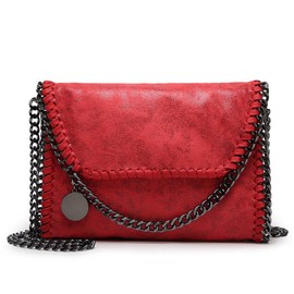 Valleycomfy Women's Handbags Clutches Elegant Shoulder Bag Metallic Chain Strap PU Leather Cross Body Bags Handbag - Red -