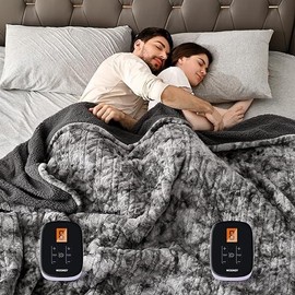 WOOMER [5 Year Warranty] Marble Grey Faux Fur & Soft Sherpa Electric Heating Blanket - Bedding Size: Full Size 77" x 84"