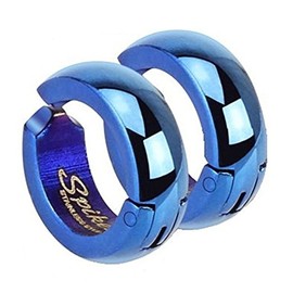 Blue CLIP-ON Huggie Hoop Gift Earrings (no piercing required) Stainless Steel