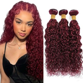 Giginger Burgundy 99J Water Wave Human Hair Bundles 22 24 26 inch Wine Red Human Hair Bundles Burgundy 100% Unprocessed Raw Quick Weave Hair for Black Women