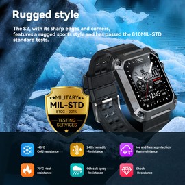 Blanche Smartwatch for Men Rugged Smartwatch 1.83 Big Screen Blood Pressure Fitness Tracker, Bluetooth Call(Answer/Dial) IP69K Waterproof Health Monitor Running Smartwatch for iPhone Android