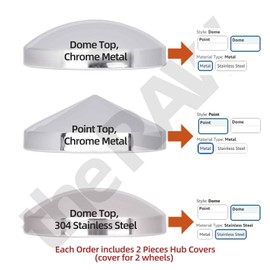 the RAW Chrome Hub Cap Covers for Trucks - Inside diamter: 8" (20.32 cm) and 1" Lip, 2PC Pack, for Rear Wheels and Trailers, (Dome, Chrome Metal)
