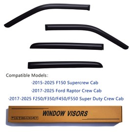 YLSCOO Window Visors Rain Guards fits 2015-2025 Ford F150 SuperCrew, Window Wind Deflectors Vent Shades for 2017-2025 F-150 Raptor/F250 F350 F450 SuperCrew, 2016 2018 2019 2020 2021 2022 2023 2024
