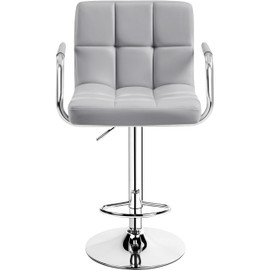 Topeakmart Barstools, Adjustable PU Leather Counter Height Swivel Stools with Back and Arms, Light Grey