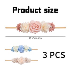 Pack of 3 Baby Girls Headbands, Bows Hair Band, Soft Hair Band for Newborns Toddlers, Flower Elastic Nylon Headband, Christmas Hair Accessories for Photo Shoots and Family Photo