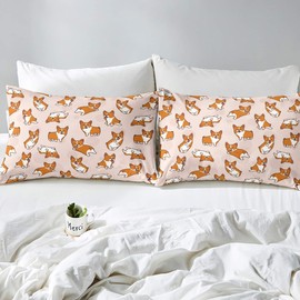 Dog Printed Bedding Set for Girls Boys Children Cute Pet Dog Bed Sheet Set Kids Cartoon Welsh Corgi Fitted Sheet Decorative Animal Theme Bed Cover Full Size 3Pcs