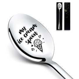 Ice Cream Spoon - Funny Engraved Stainless Steel Spoon for Ice Cream Lovers, Women, Men, Kids Birthdays