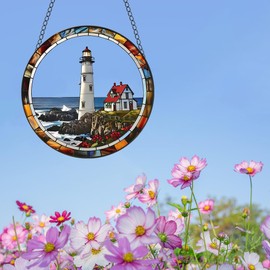 WOHAHA Lighthouse Acrylic Window Hanging Seaside Watchtower Stained Suncatchers for Window Acrylic Panels Bedroom Garden Kitchen Wall Decoration Gifts for Women Mom Grandma Teacher