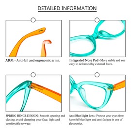 MMOWW Cat Eye Reading Glasses for Women Fashion Cute Blue Light Blocking Readers 3 Pack, Purple Orange/Green Orange/Orange Brown +1.0