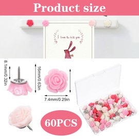 60 Pcs Red Rose Flower Push Pin with Gradient Color, Rose Theme Push Pins Roses Thumb Tacks, Cute Roses Shape Decorative Pushpin for CorkBoard, Office Organization, School or Home