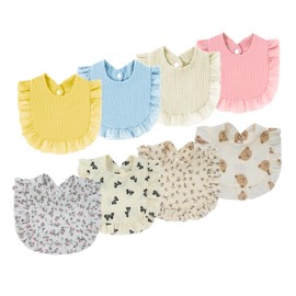 ILELAND 8-Pack Organic Drool Bibs for Baby Girl| Unisex Teething & Drool Bibs for Infants & Toddlers | Soft, Absorbent & 100% Cotton Newborn Bibs | Snap close, Machine-Washable, Dryer, Soft & Thick