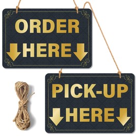Lesnala 4Pcs Double-Sided Order Pick up Here Signs with A Twines for Restaurants Cafes and Bars Bakery Ice Cream Stand Kiosk Retail Decor 7.87 X 11.81inch Black PVC