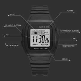 VGEBY Digital Watch, Multifunction Digital Chronograph with Adjustable Strap, Shockproof, Waterproof, Classic Retro Digital Watch for Students and Men, golden, Retro-Golden