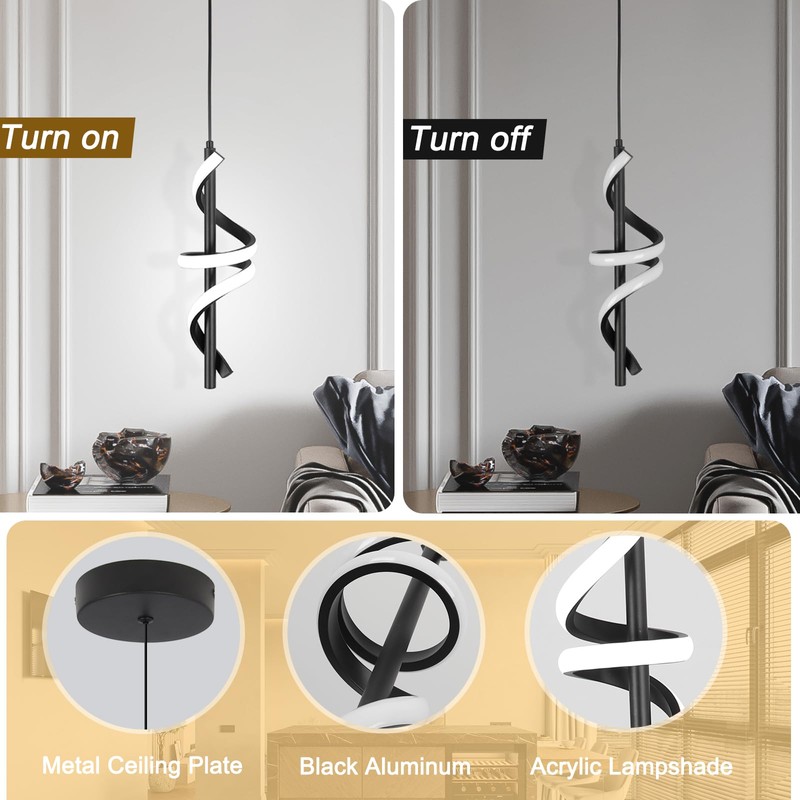 Vloitgol Spiral Led Pendant Light Fixtures, 5500K Cold White Modern