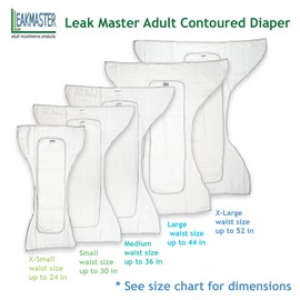 LeakMaster Adult Contoured Cloth Diaper with Nighttime Insert - Large Fits 36-44 inch Waists - 100% Cotton Gauze - 4x10x4 Layering with 10 Layered Optional use Insert for Maximum Absorbency.