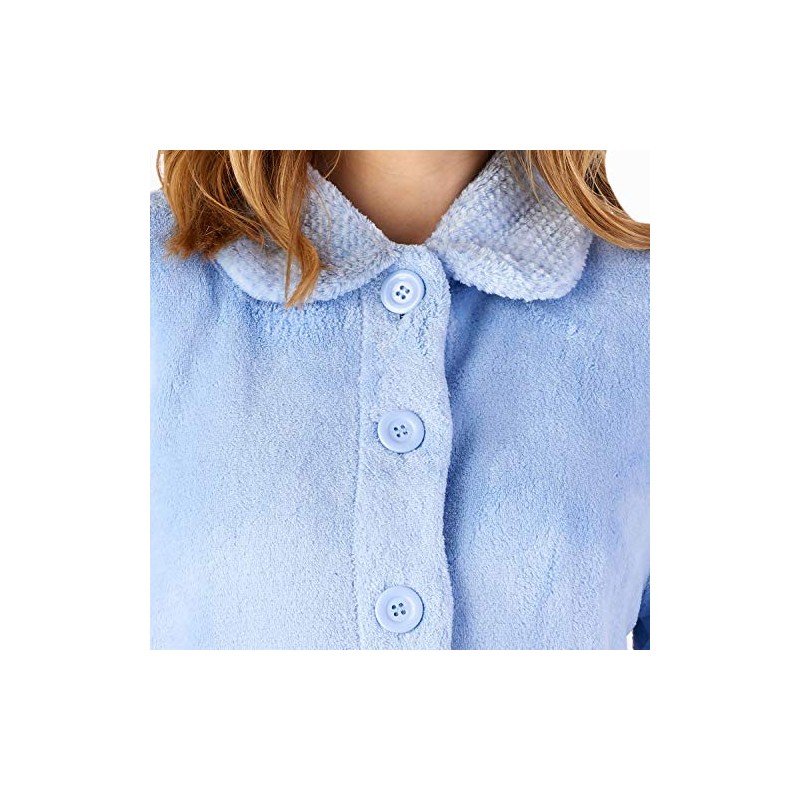 Slenderella Womens Button Up Coral Fleece Bed Jacket Housecoat with