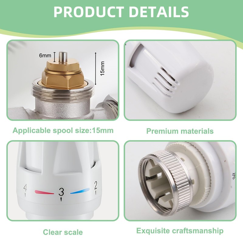 2 PCS Thermostatic Radiator Valve Head, M30 x 1.5 TRV