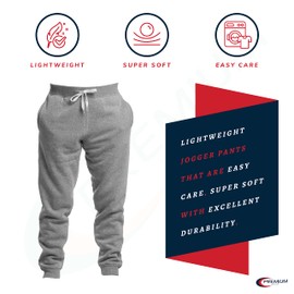 Premium Wear Men’s Jogger Sweatpants - Lightweight, Super Soft, 100% Polyester | Elastic Drawstring, Deep Pockets, Tag-Free | Large Heather Gray