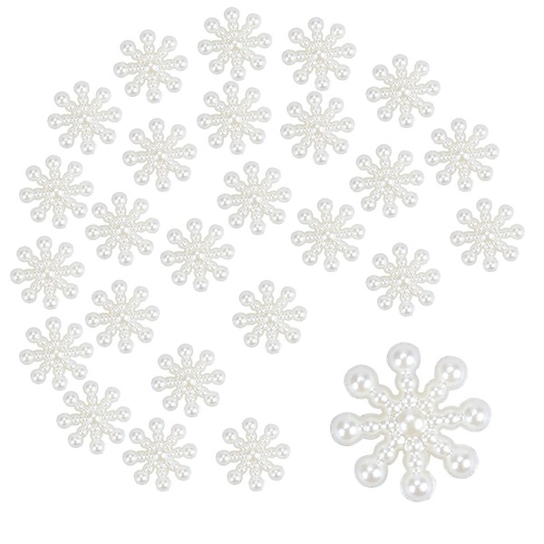 Jomnvo 100 Pieces Christmas White Snowflake Flat Back Pearls Resin